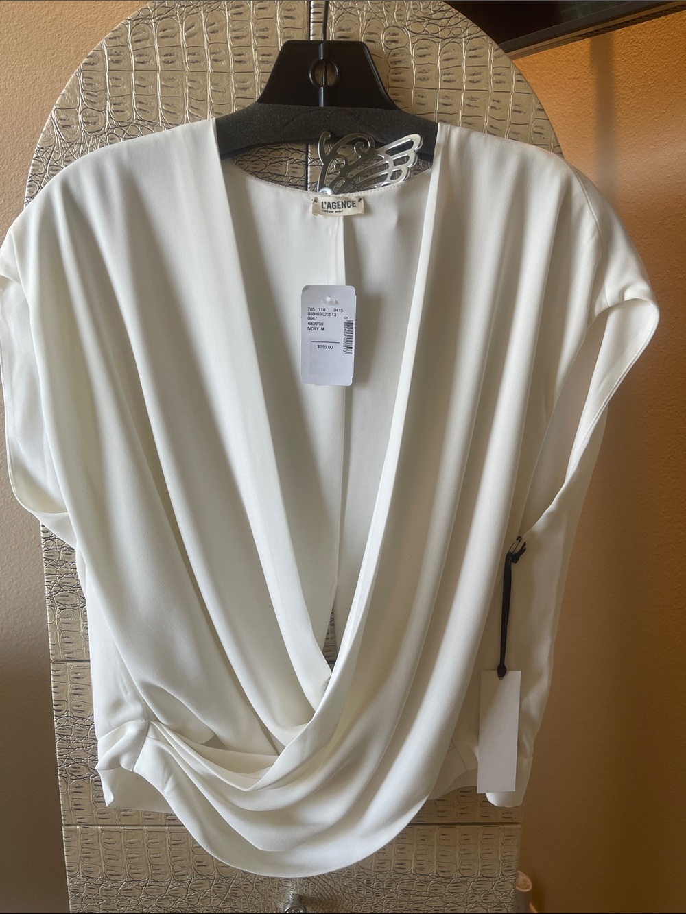L'AGENCE Cream Draped V-Neck Blouse